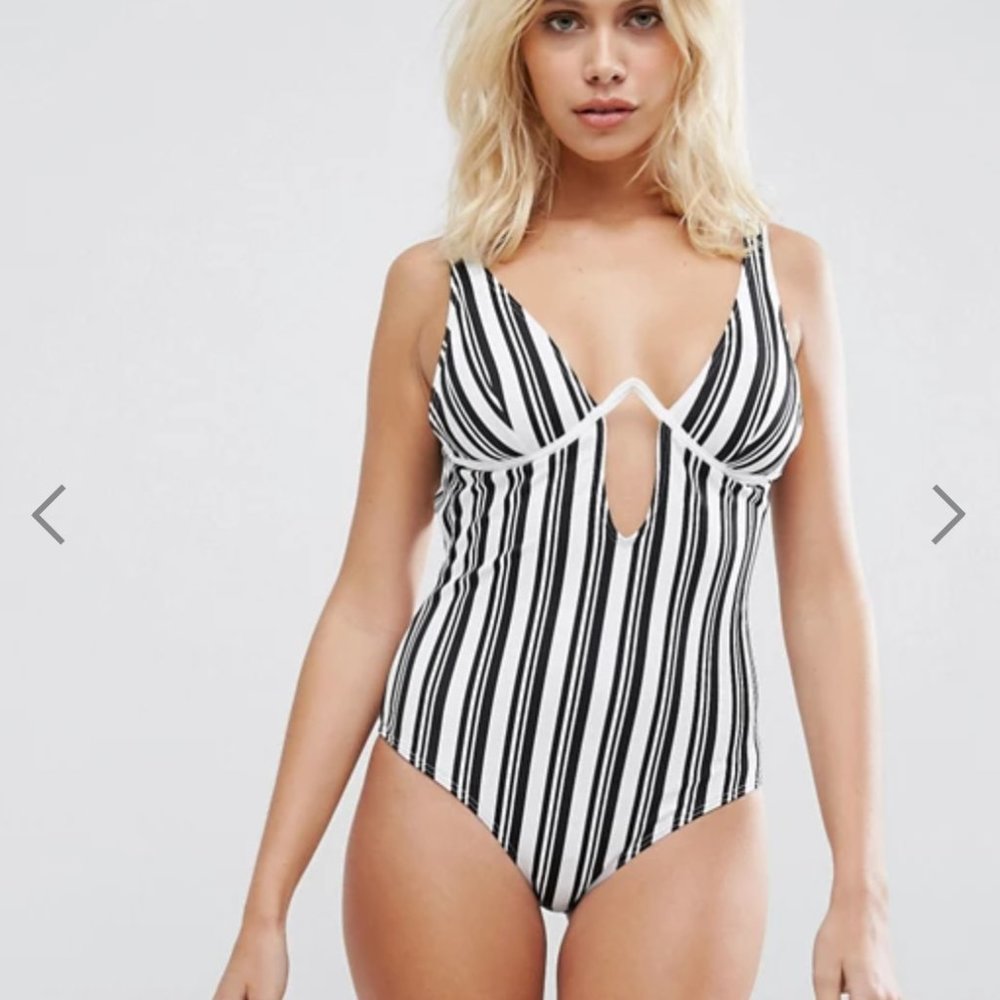 MINKPINK Black & White Stripes One Piece Swimsuit